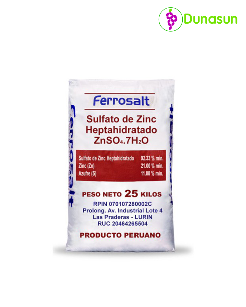 SULFATO DE ZINC HEPTAHIDRATADO (zinc (Zn) 21% azufre( S)11%)